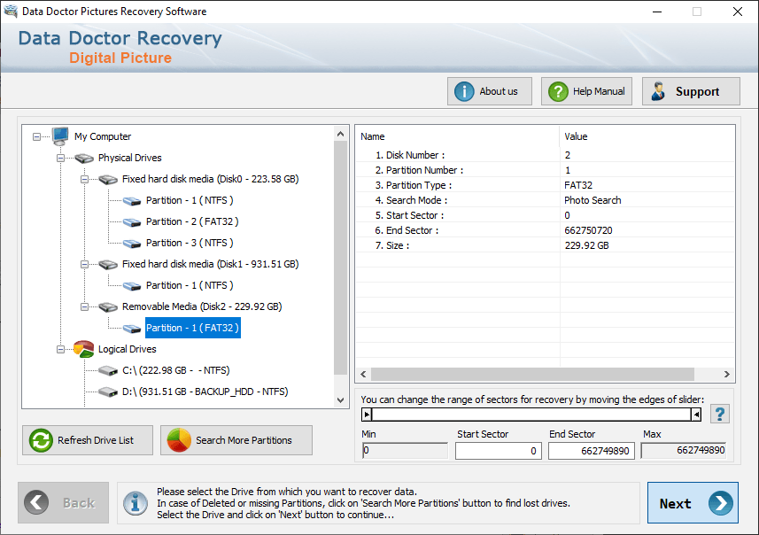 Select Partition drive